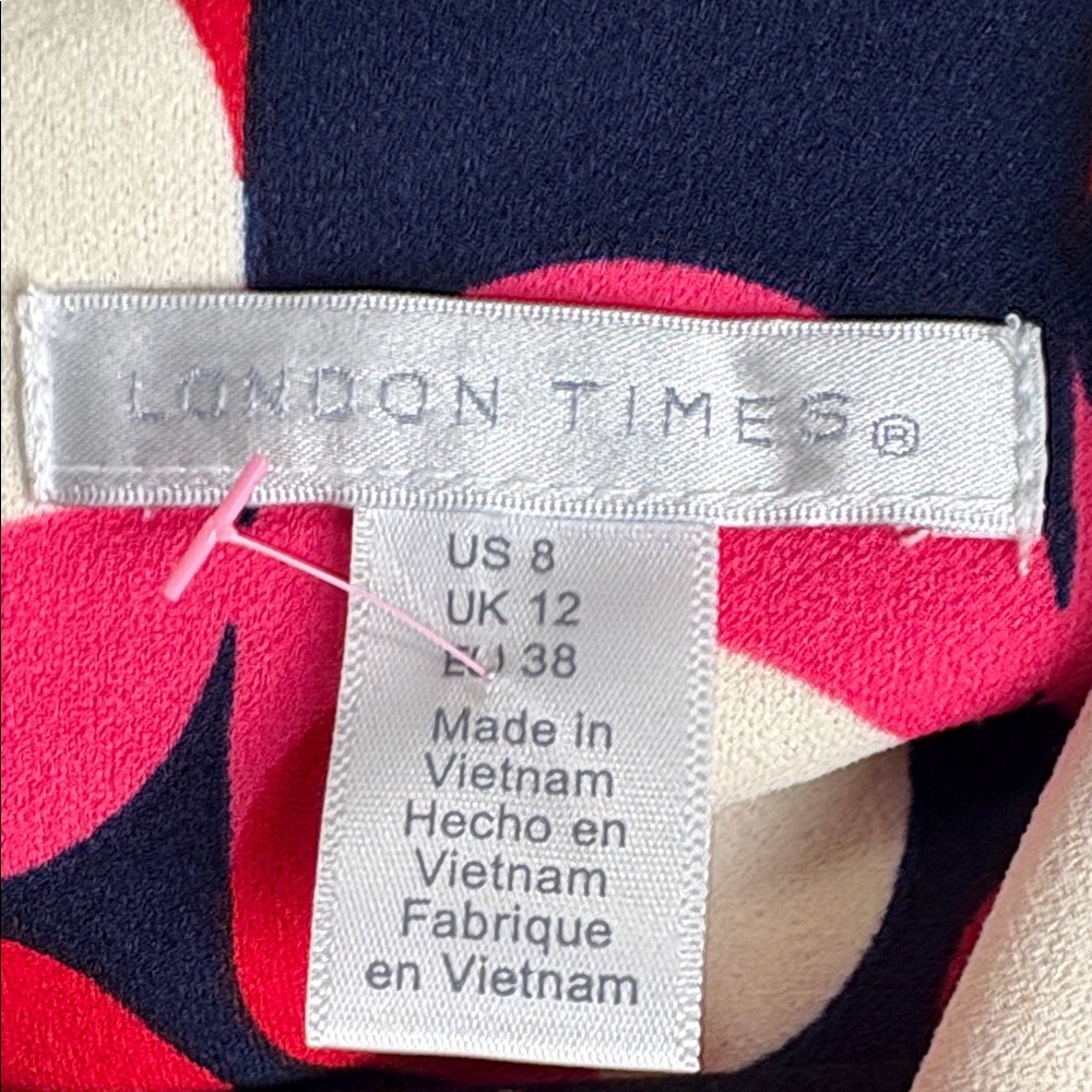 London Times Vibrant Pink and Navy Long Sleeve Dress - Picture 2 of 12